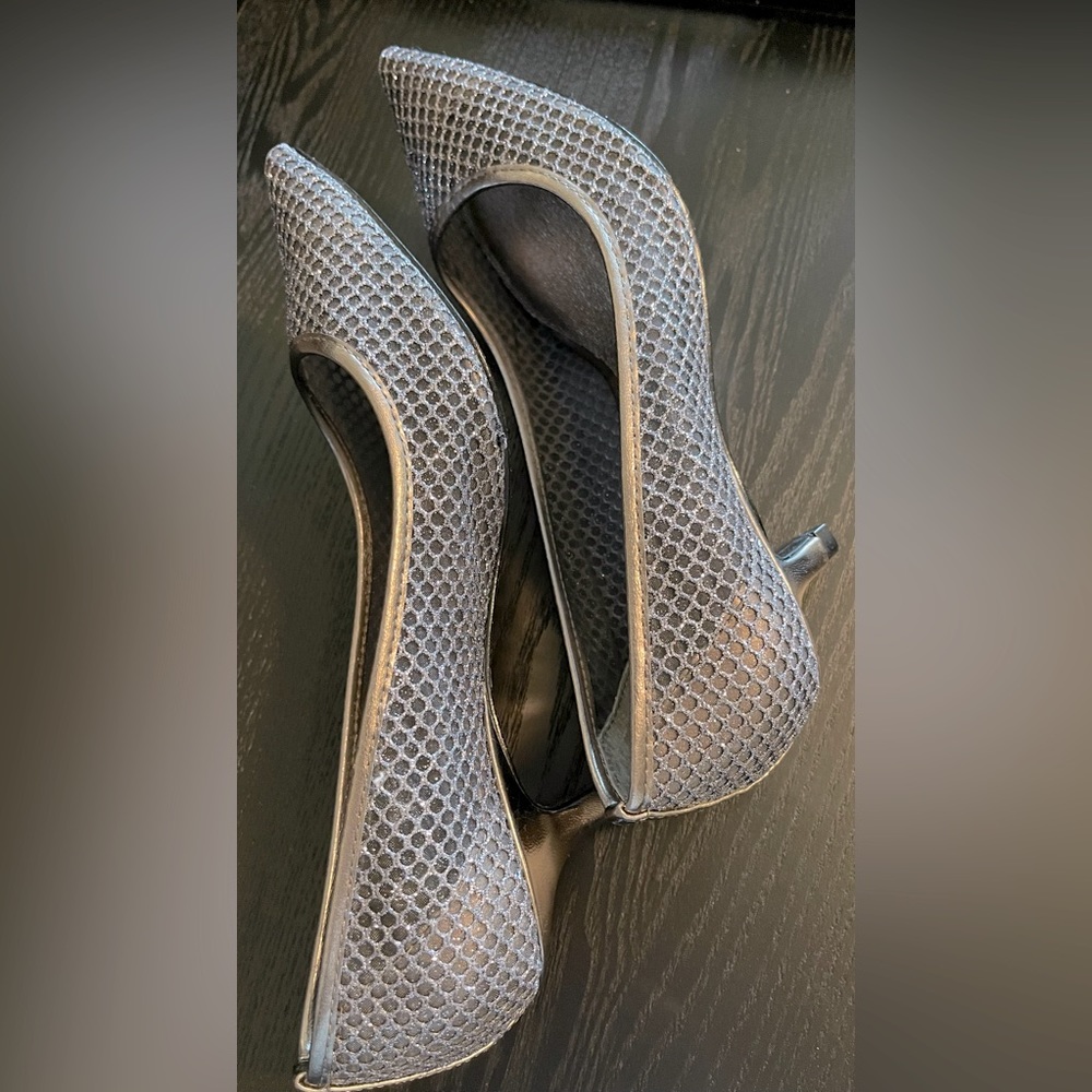 Adriana Papell silver honeycomb shoes